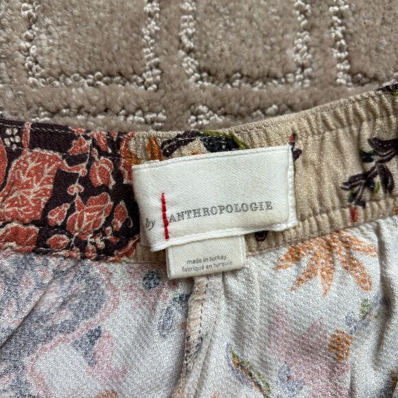 Anthropologie Smocked Balloon-Leg Pants Women's 4 Tan Floral Boho Jogger Harem - Picture 8 of 12